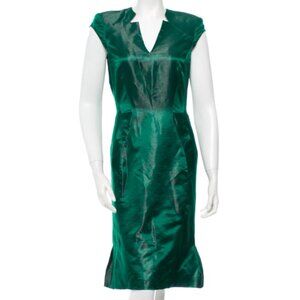 Zac Posen Green Satin Sheath Cocktail Dress  S | US 4